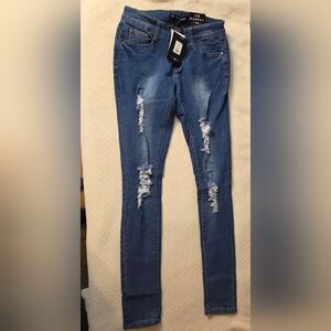 NWT Fashion Nova Dark Blue Distressed SkinnyJeans size 1